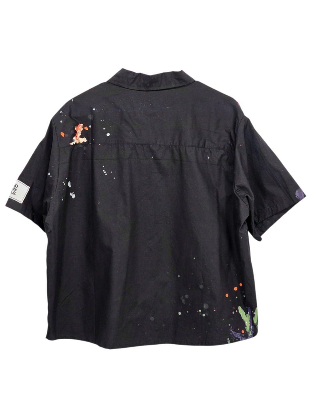 MNML Painter Camp Shirt Mens Large Black Paint Splatter Cropped Button Up NWT - Picture 3 of 12